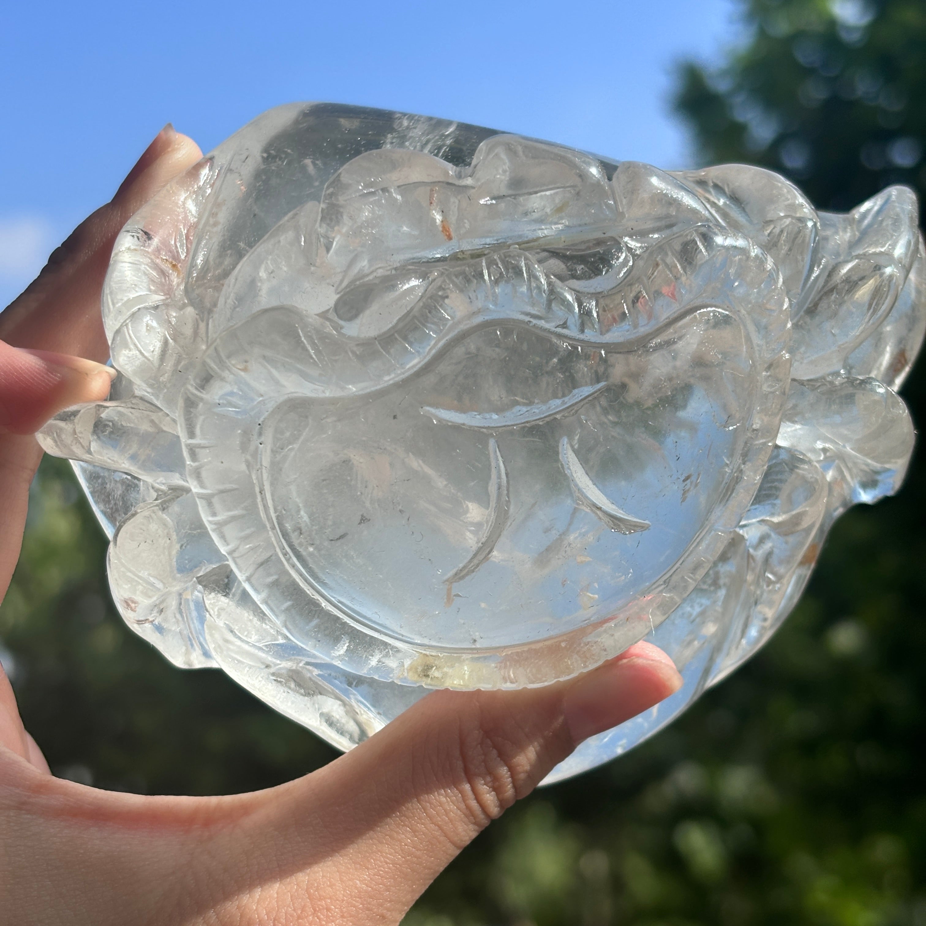 "Hand-Carved Clear Quartz Dragon Figurine | Unique Crystal Carving for Display"