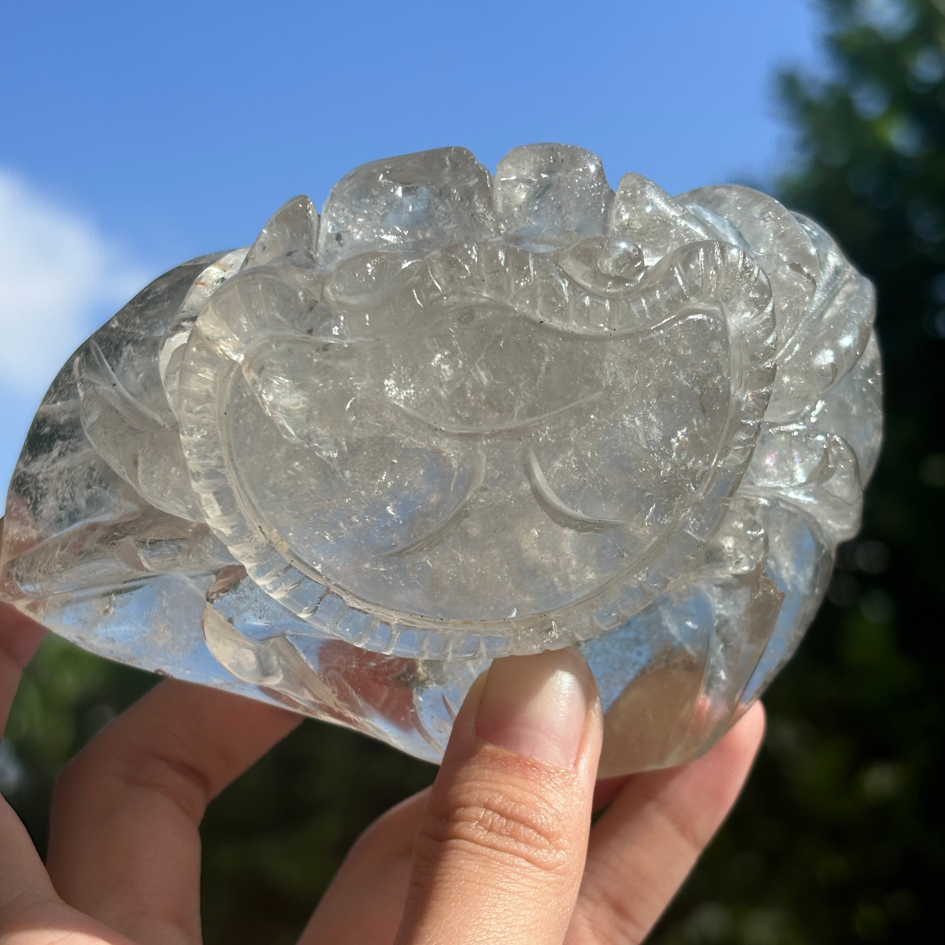 "Hand-Carved Clear Quartz Dragon Figurine | Unique Crystal Carving for Display"