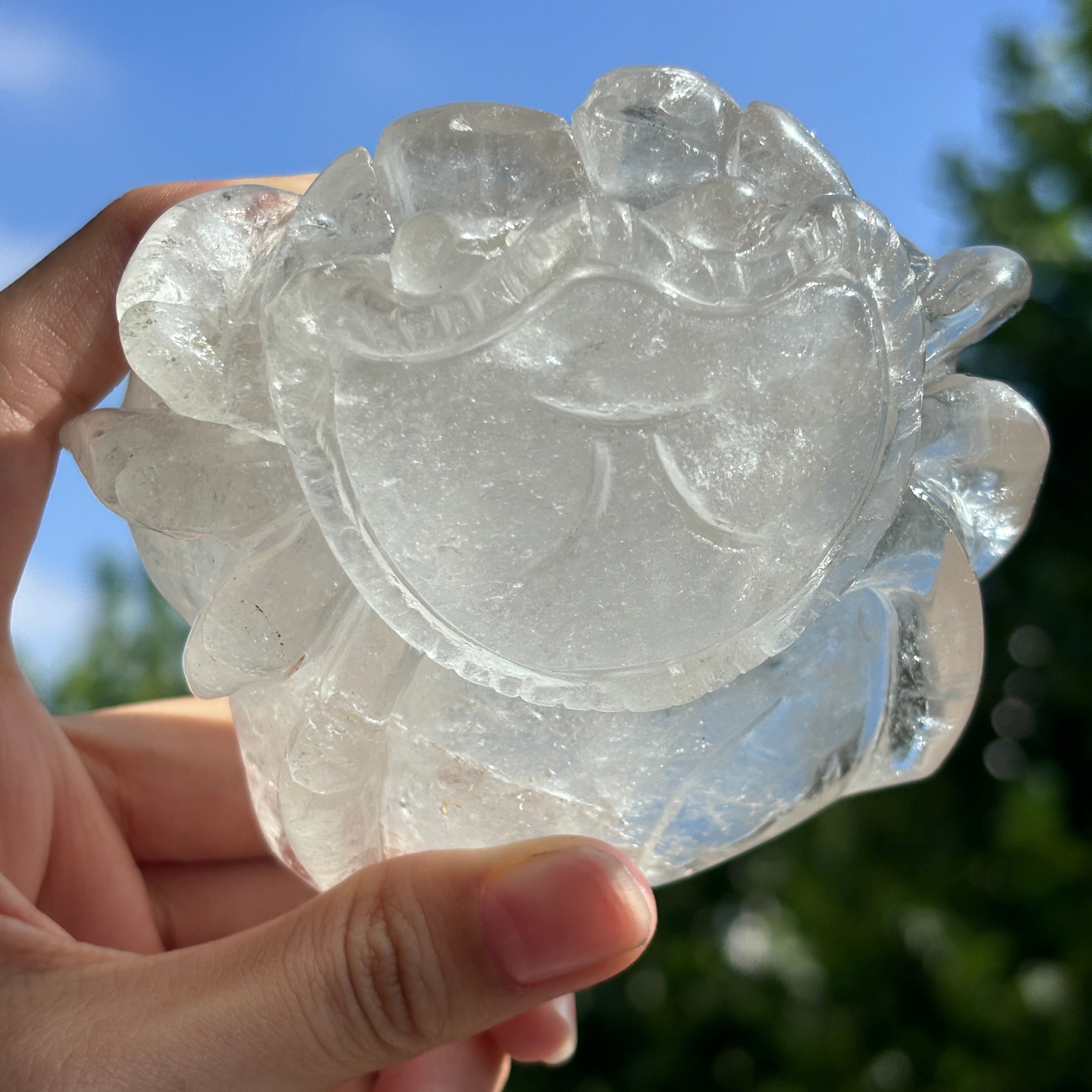 "Hand-Carved Clear Quartz Dragon Figurine | Unique Crystal Carving for Display"
