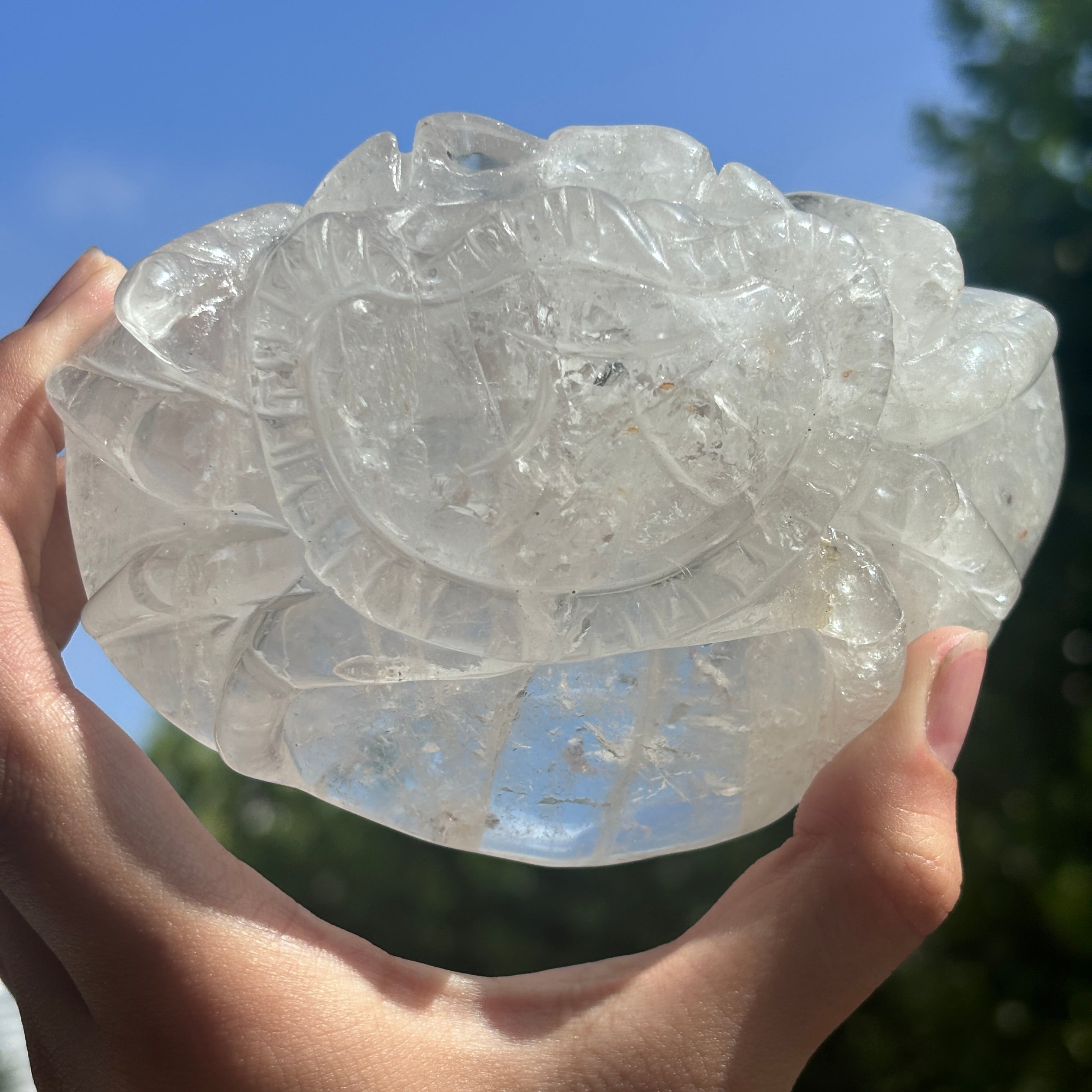 "Hand-Carved Clear Quartz Dragon Figurine | Unique Crystal Carving for Display"