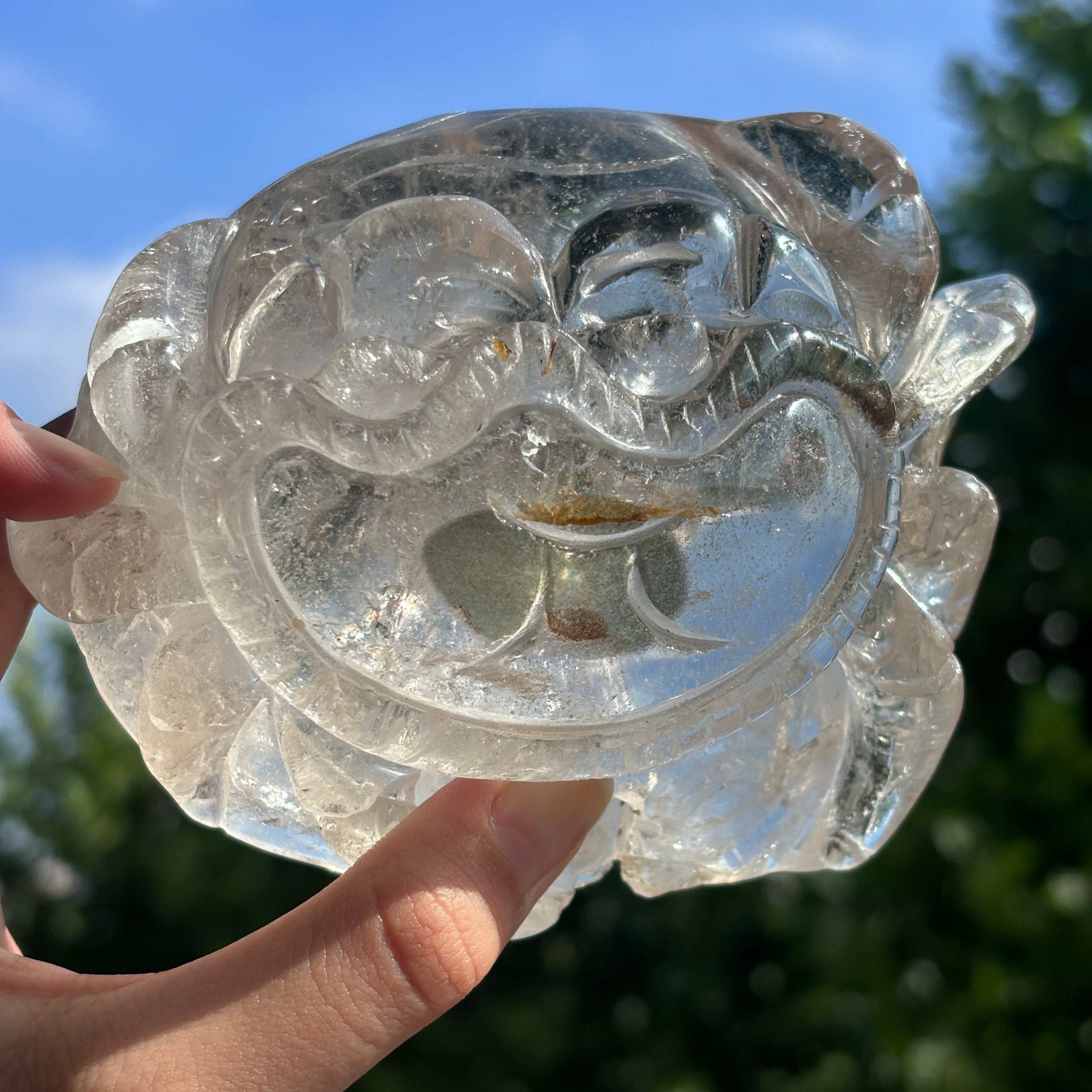 "Hand-Carved Clear Quartz Dragon Figurine | Unique Crystal Carving for Display"