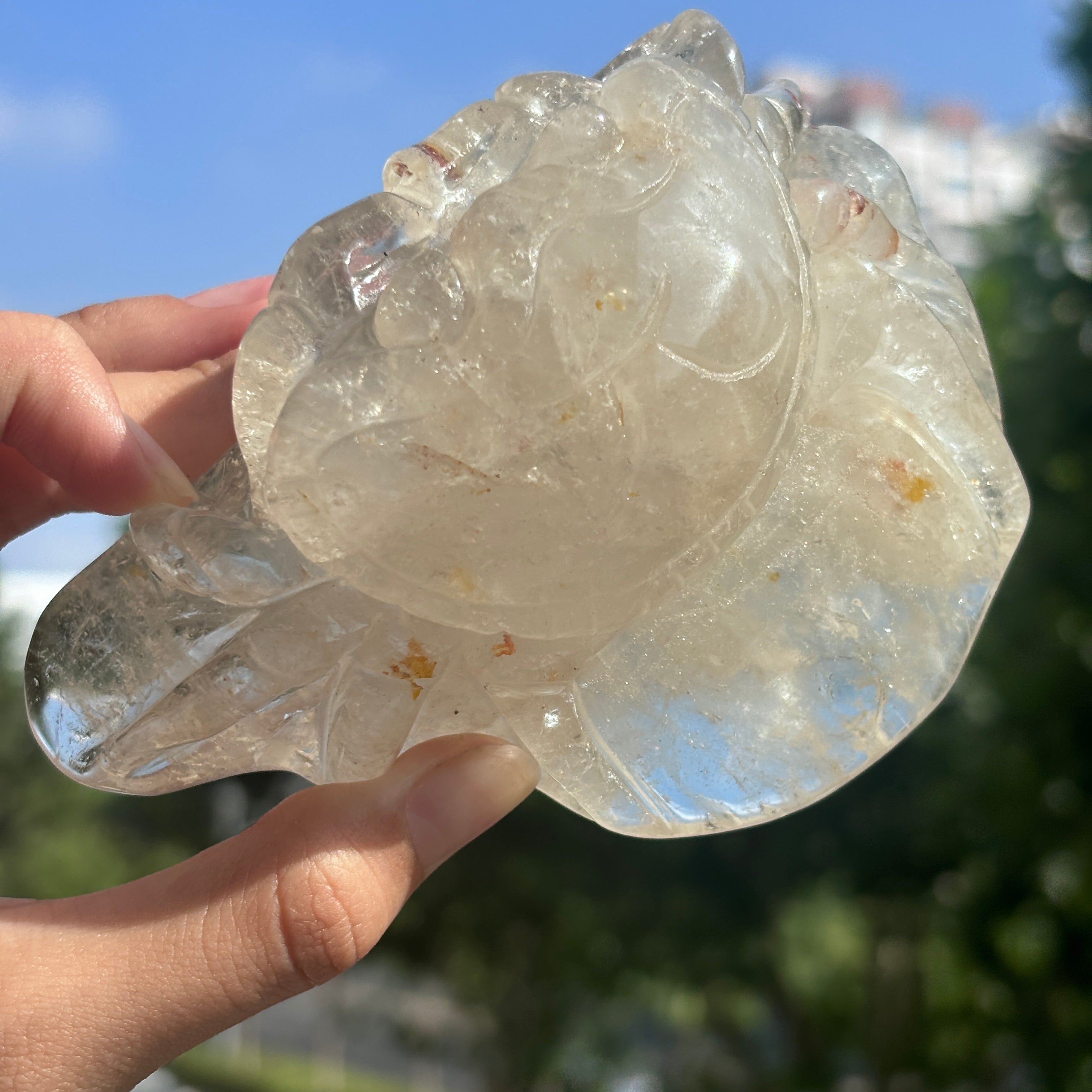 "Hand-Carved Clear Quartz Dragon Figurine | Unique Crystal Carving for Display"