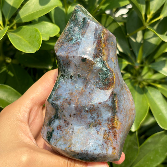 "Hand-Polished Multi-Color Jasper Sculpture | Unique Natural Crystal Display"