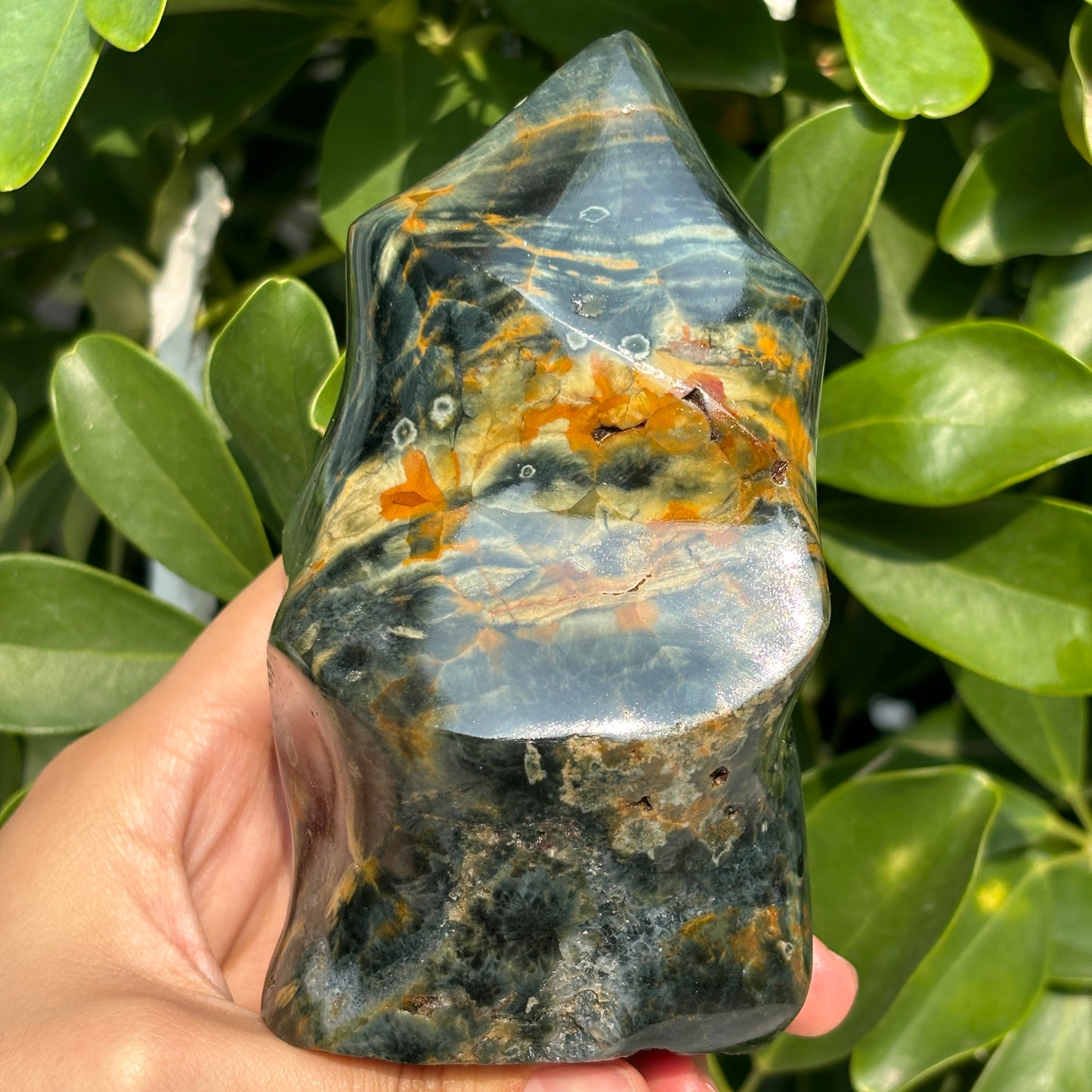 "Hand-Polished Multi-Color Jasper Sculpture | Unique Natural Crystal Display"