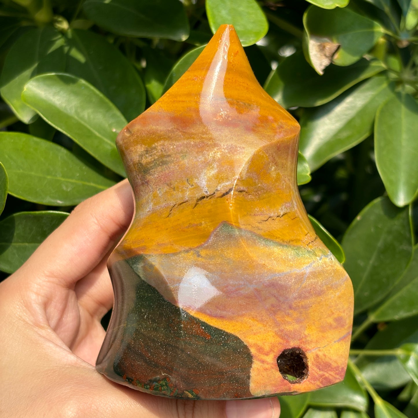 "Hand-Polished Multi-Color Jasper Sculpture | Unique Natural Crystal Display"