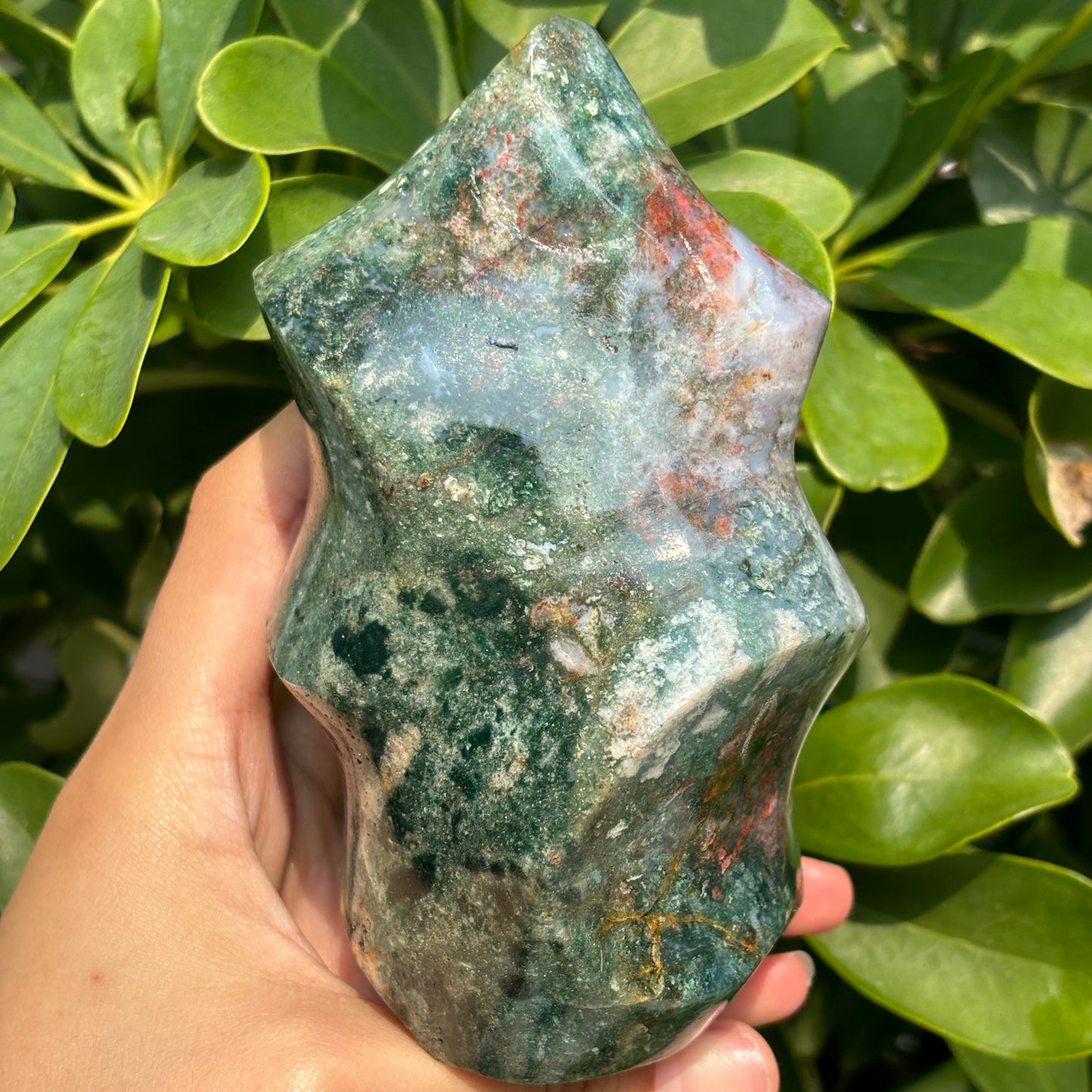 "Hand-Polished Multi-Color Jasper Sculpture | Unique Natural Crystal Display"
