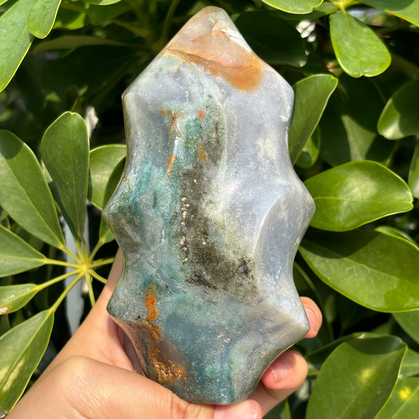 "Hand-Polished Multi-Color Jasper Sculpture | Unique Natural Crystal Display"