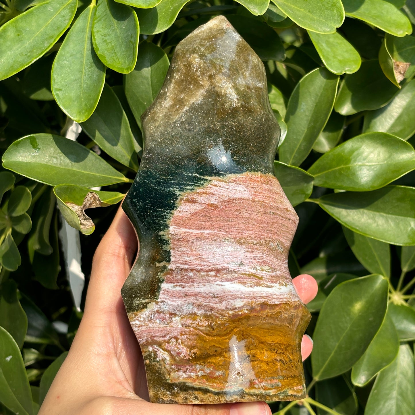 "Hand-Polished Multi-Color Jasper Sculpture | Unique Natural Crystal Display"
