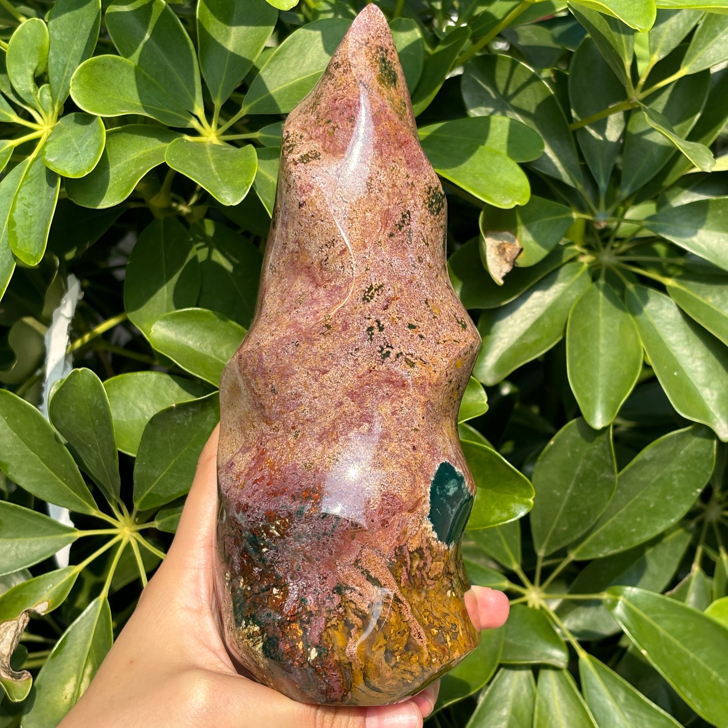 "Hand-Polished Multi-Color Jasper Sculpture | Unique Natural Crystal Display"