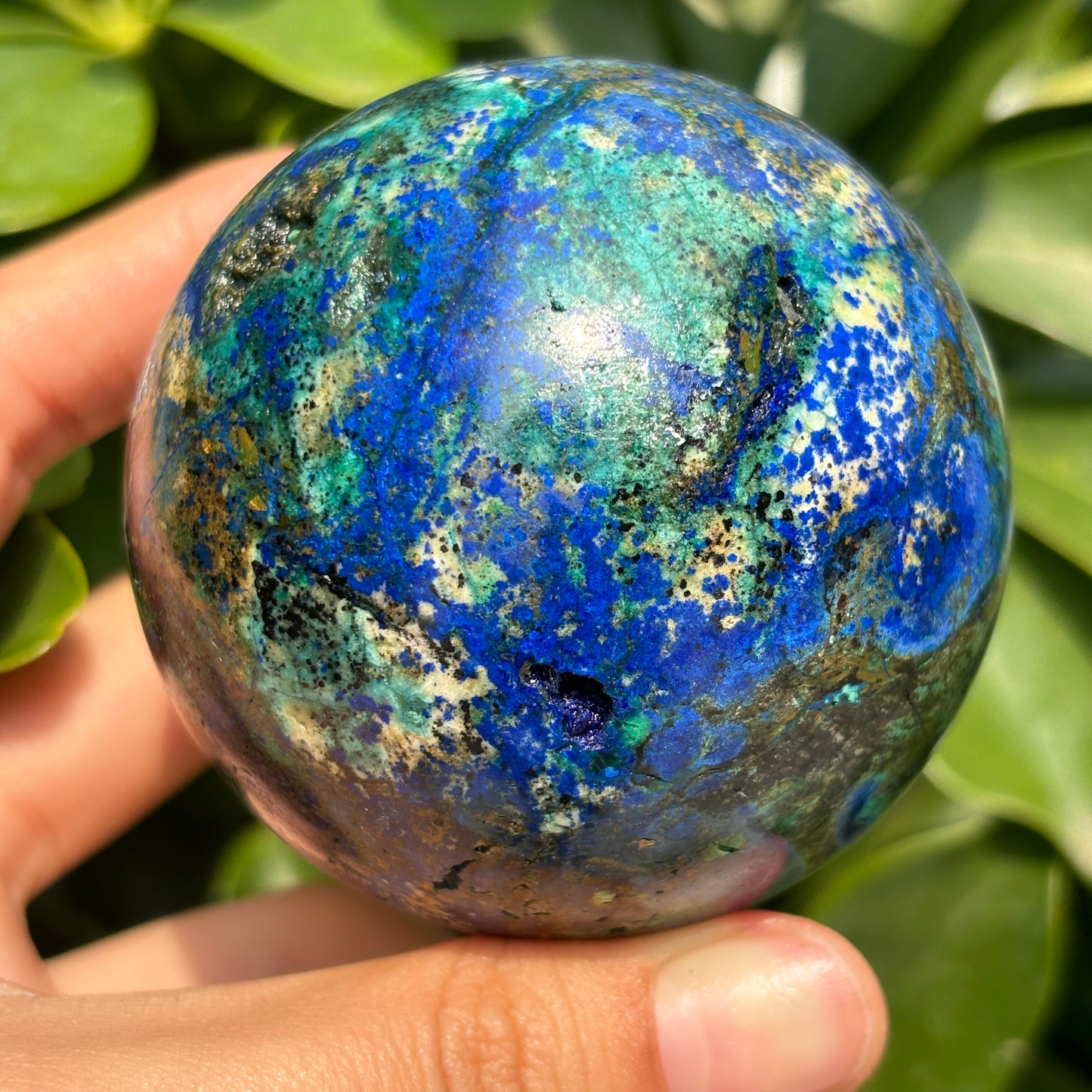 Natural Azurite  Crystal Sphere with Unique Cavity - Blue and Green Gemstone sphere