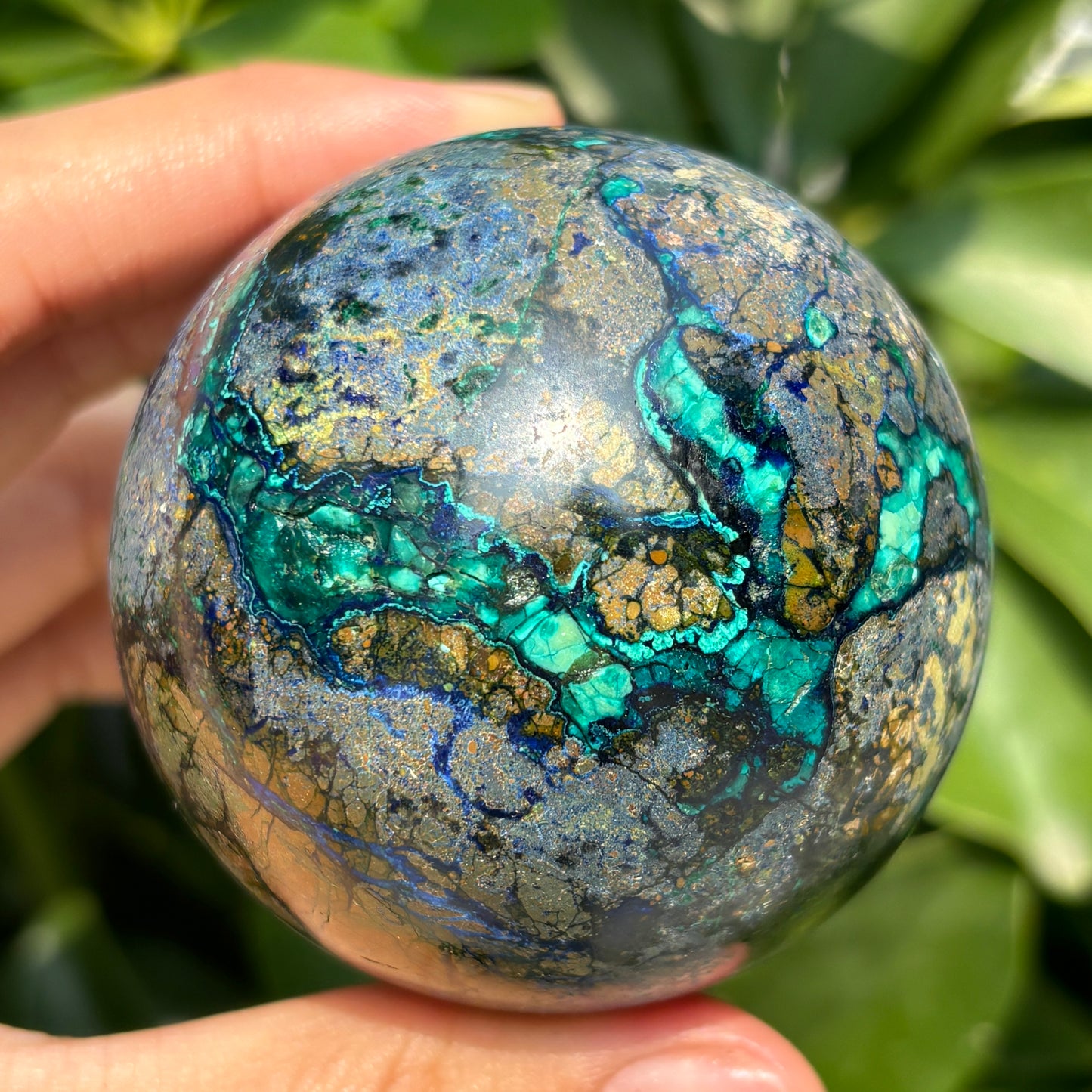 Natural Azurite  Crystal Sphere with Unique Cavity - Blue and Green Gemstone sphere