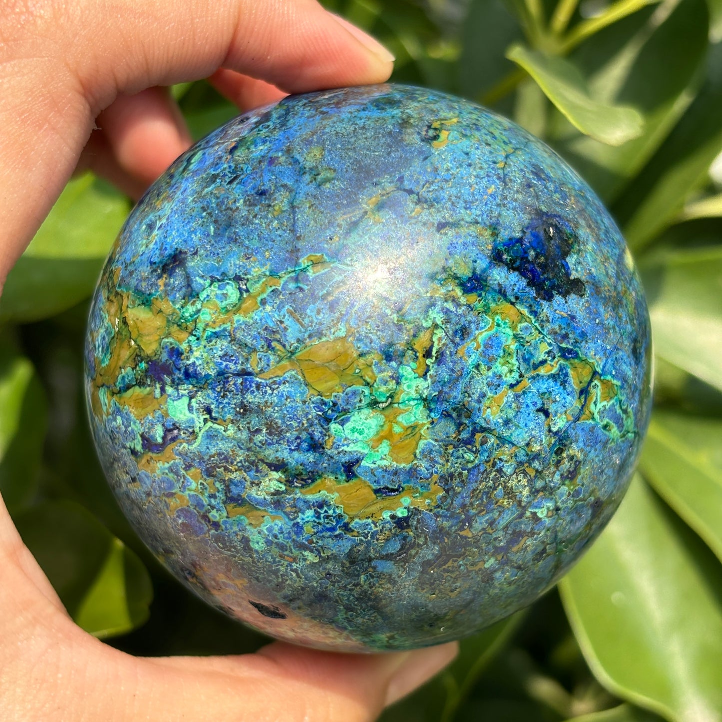 Natural Azurite  Crystal Sphere with Unique Cavity - Blue and Green Gemstone sphere