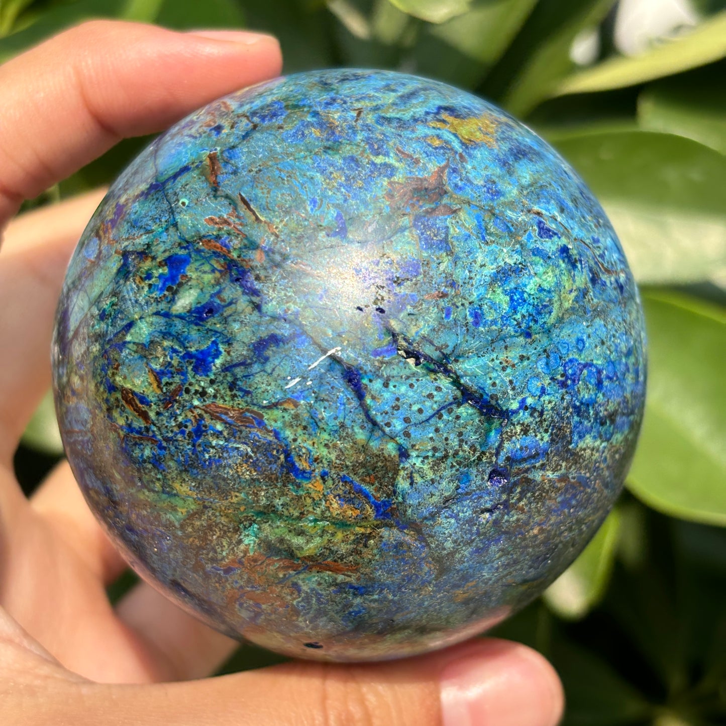Natural Azurite  Crystal Sphere with Unique Cavity - Blue and Green Gemstone sphere