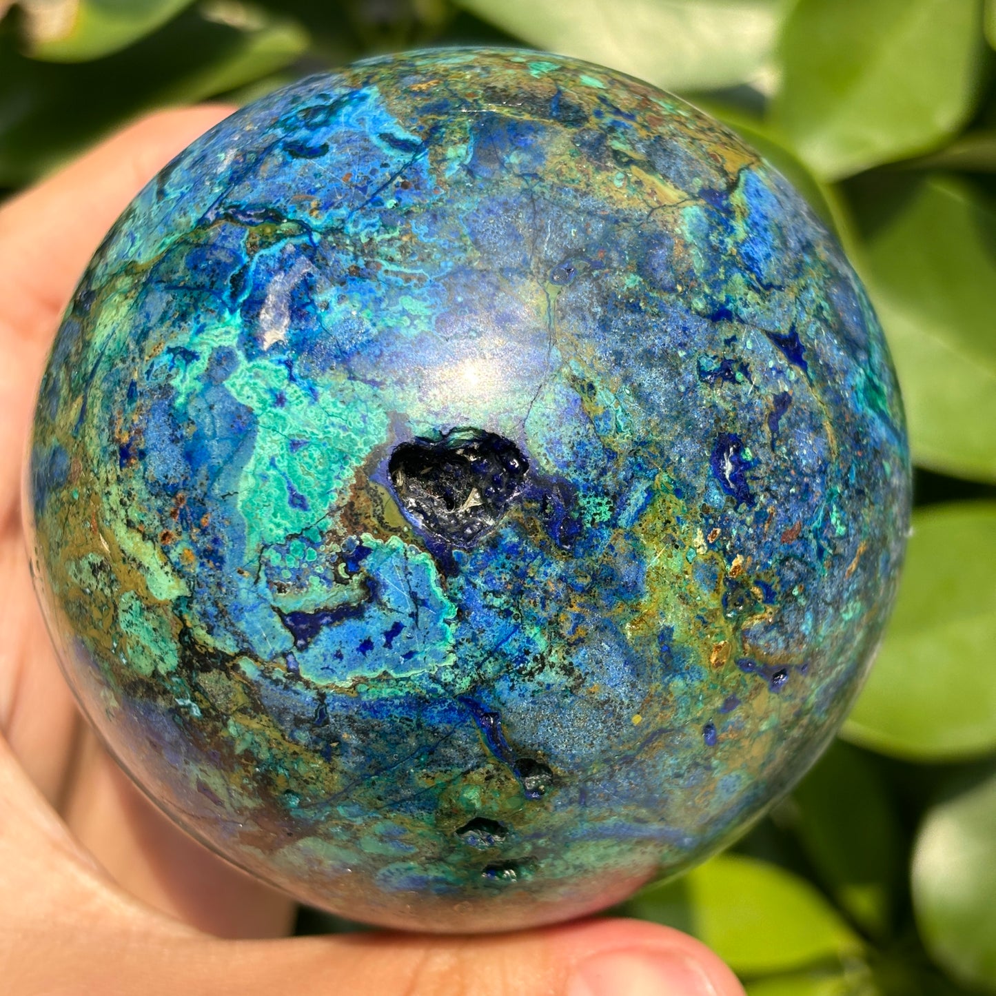 Natural Azurite  Crystal Sphere with Unique Cavity - Blue and Green Gemstone sphere
