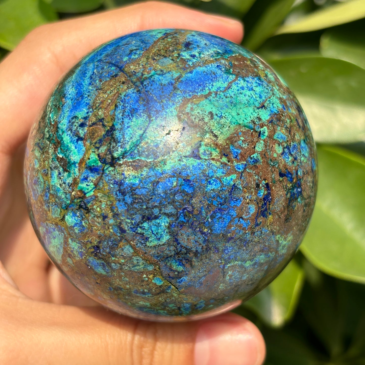 Natural Azurite  Crystal Sphere with Unique Cavity - Blue and Green Gemstone sphere