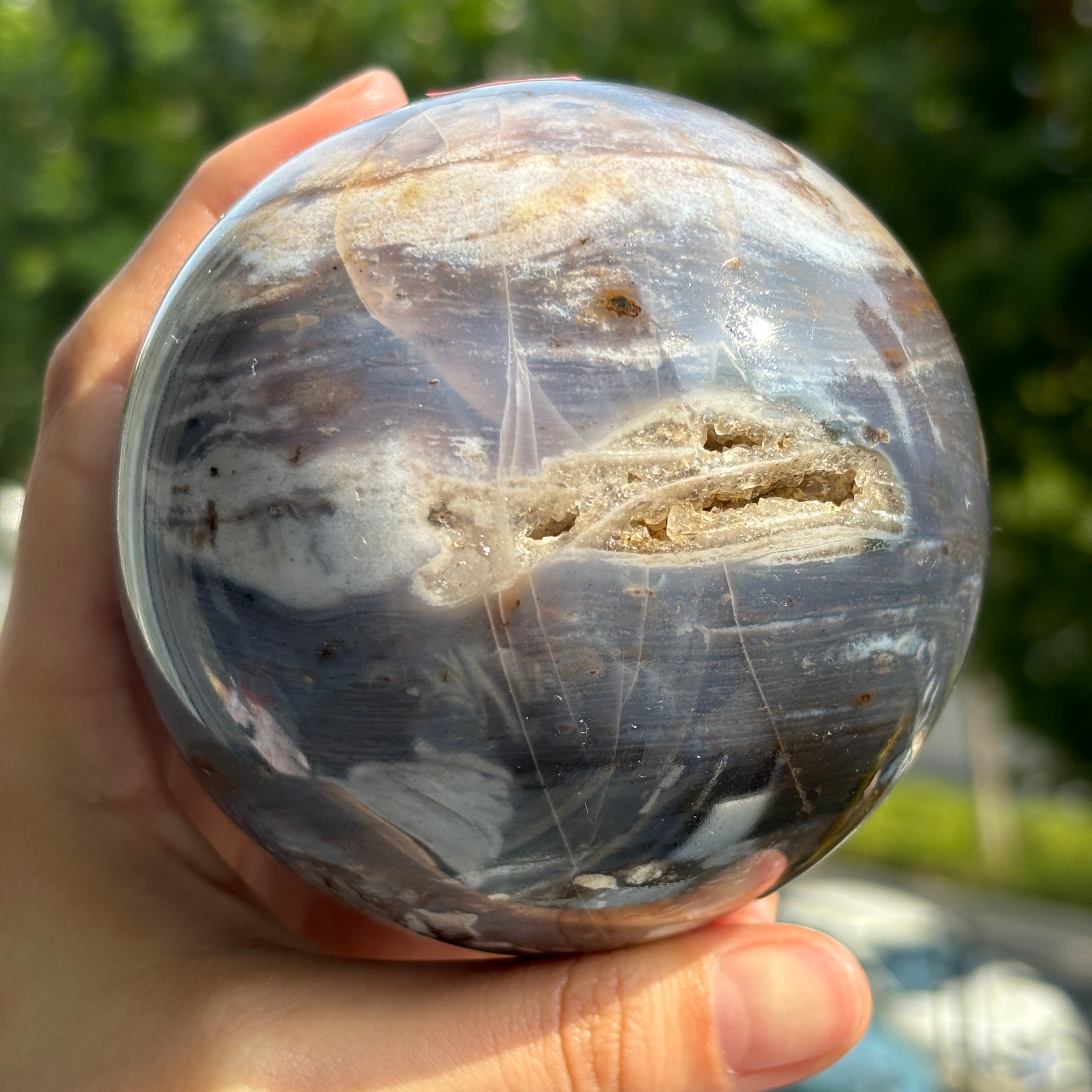 "Natural Ocean Jasper Sphere - Calming Energy and Unique Patterns"