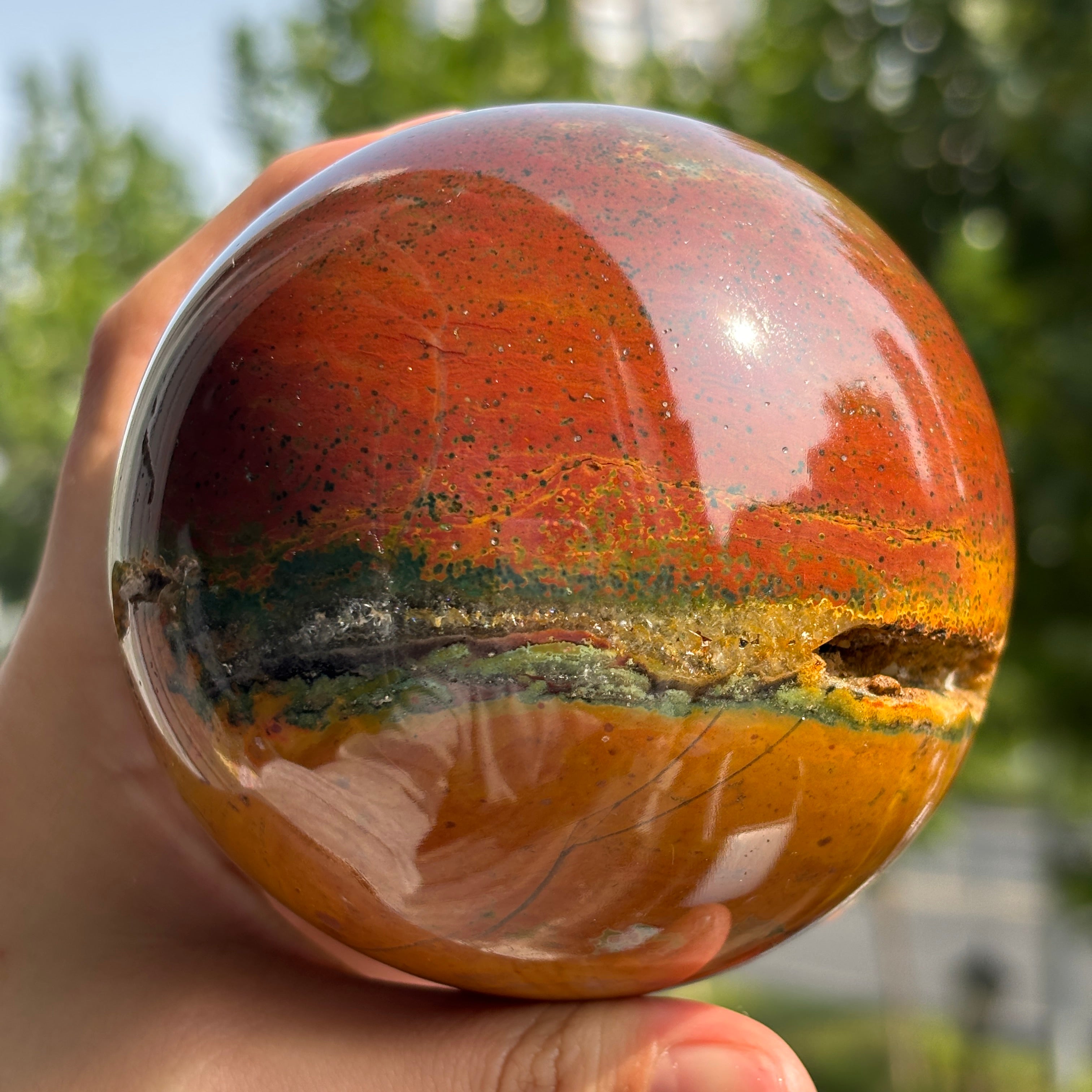 "Natural Ocean Jasper Sphere - Calming Energy and Unique Patterns"