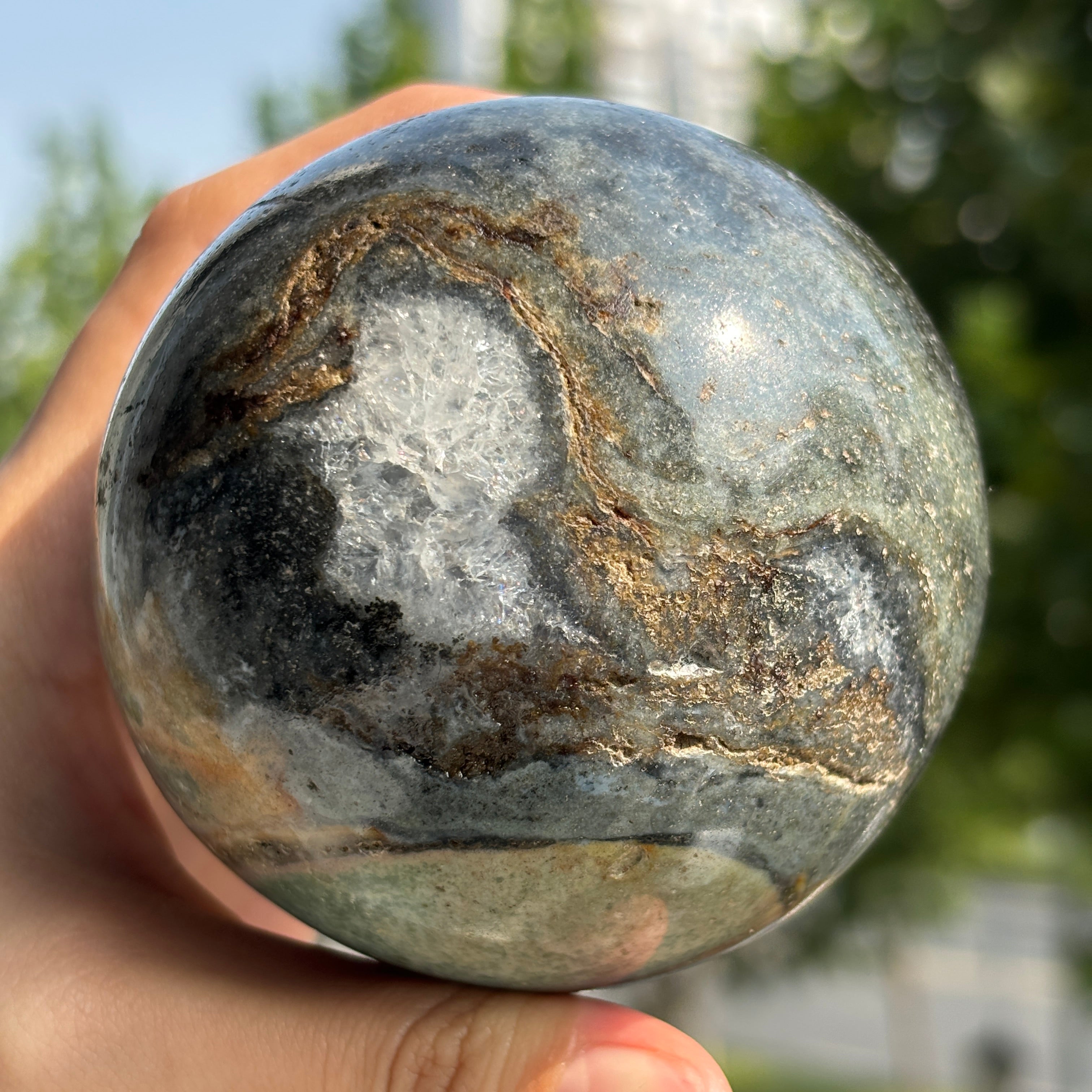"Natural Ocean Jasper Sphere - Calming Energy and Unique Patterns"