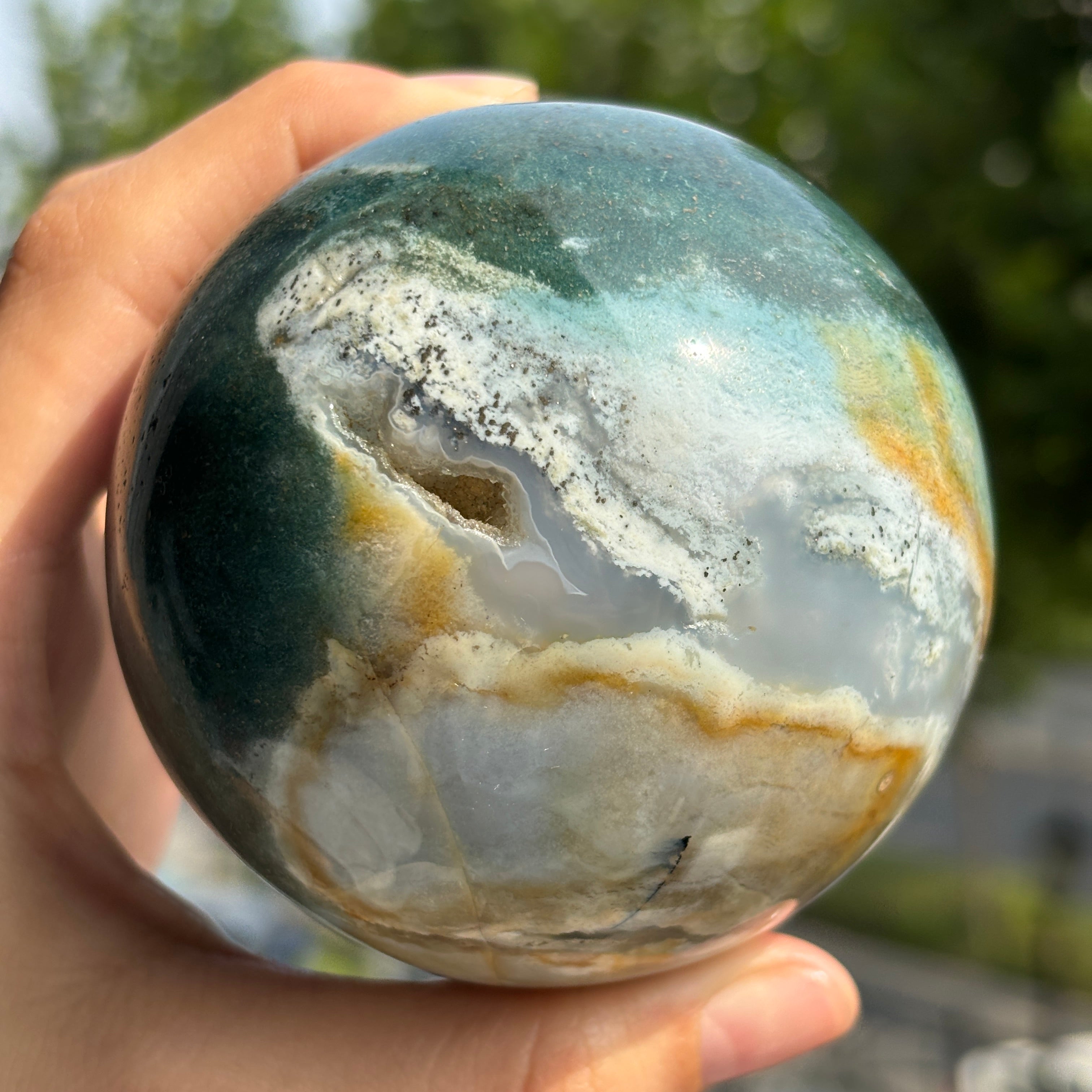 "Natural Ocean Jasper Sphere - Calming Energy and Unique Patterns"