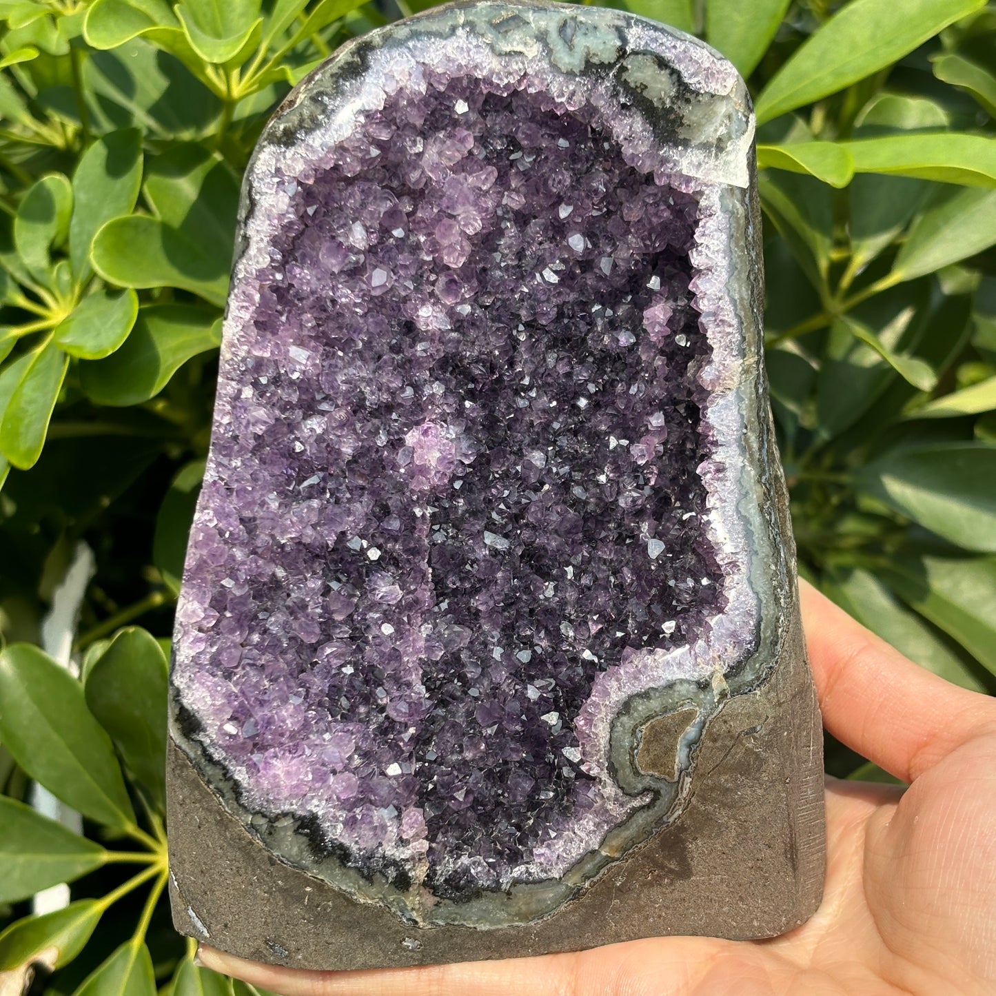 "Deep Purple Amethyst Geode for Display – Enhance Your Decor with Crystal Beauty"