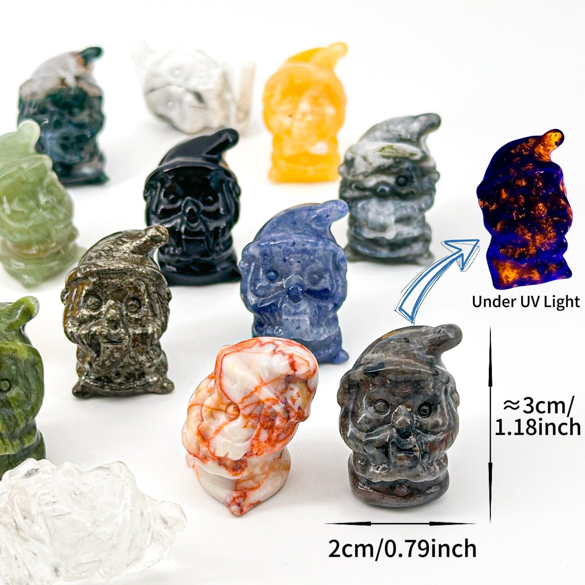 "3cm Mini Gemstone Santa Figurine | Festive Crystal Collectible with UV Reactive Effects"