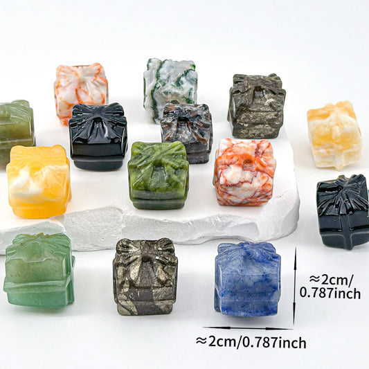 "Mini 2cm Crystal Gift Box Sculpture | Unique Gemstone Decor & Collectible"