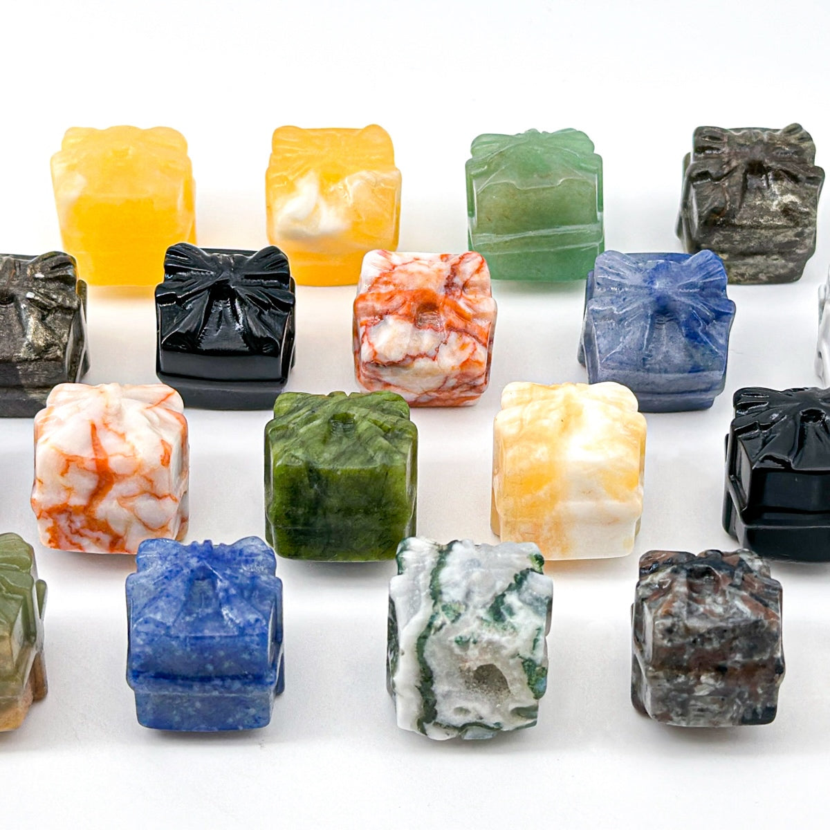 "Mini 2cm Crystal Gift Box Sculpture | Unique Gemstone Decor & Collectible"