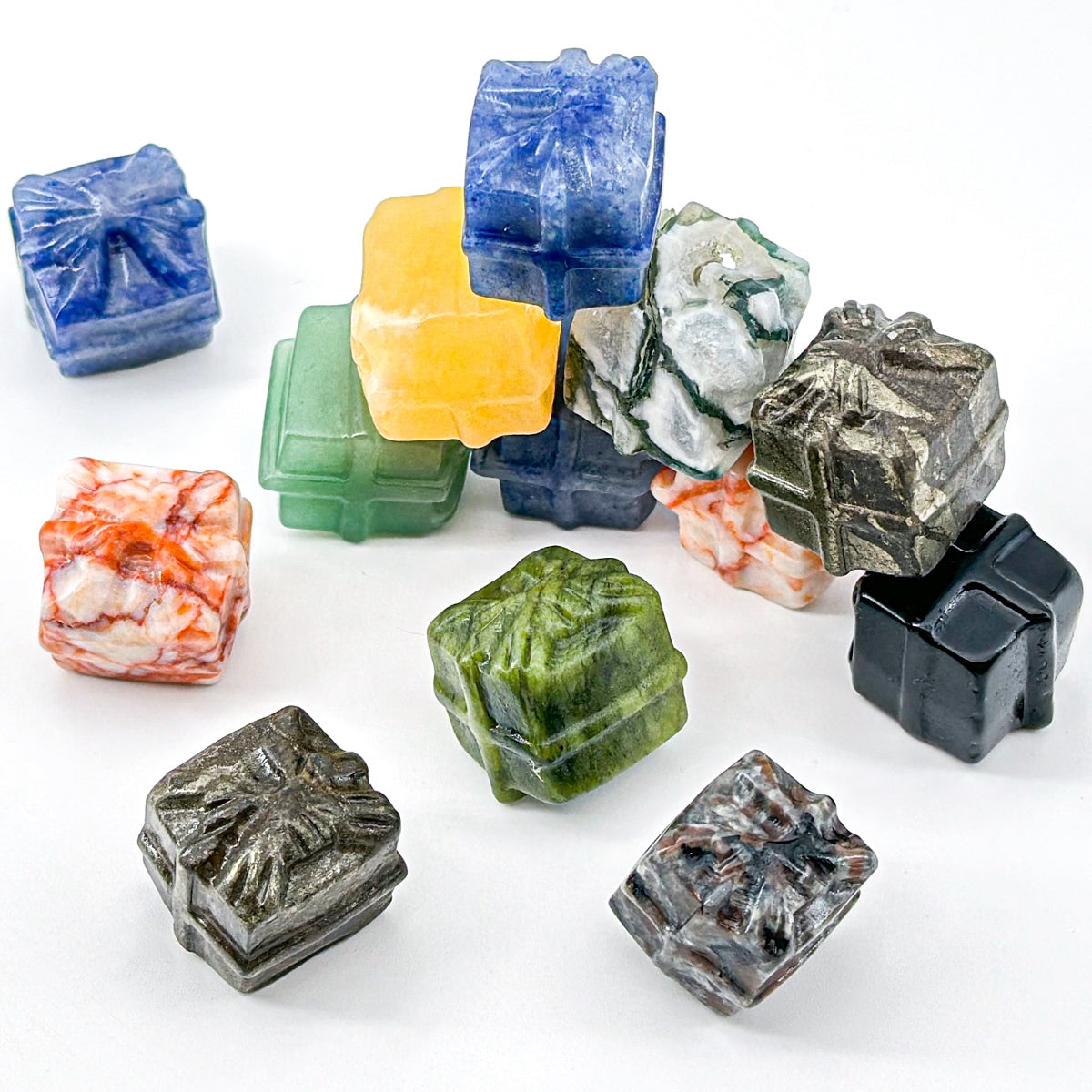 "Mini 2cm Crystal Gift Box Sculpture | Unique Gemstone Decor & Collectible"