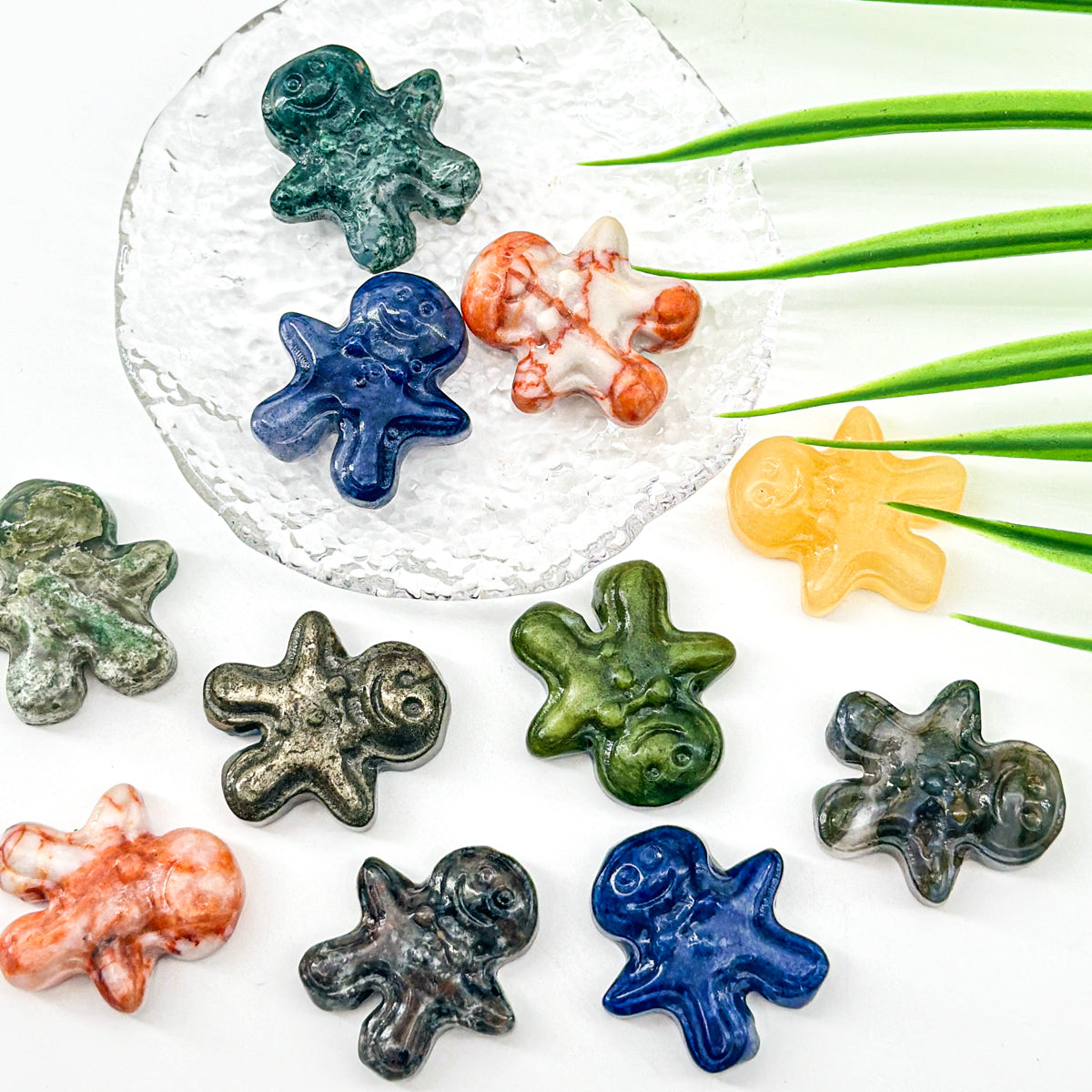"Mini 3cm Natural Crystal Gingerbread Man Figurine | Unique Gemstone Ornament"