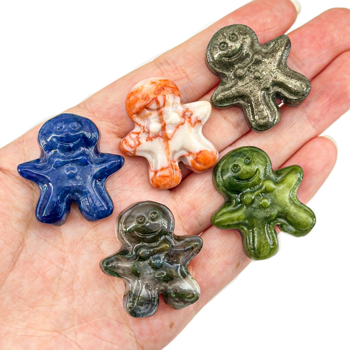 "Mini 3cm Natural Crystal Gingerbread Man Figurine | Unique Gemstone Ornament"