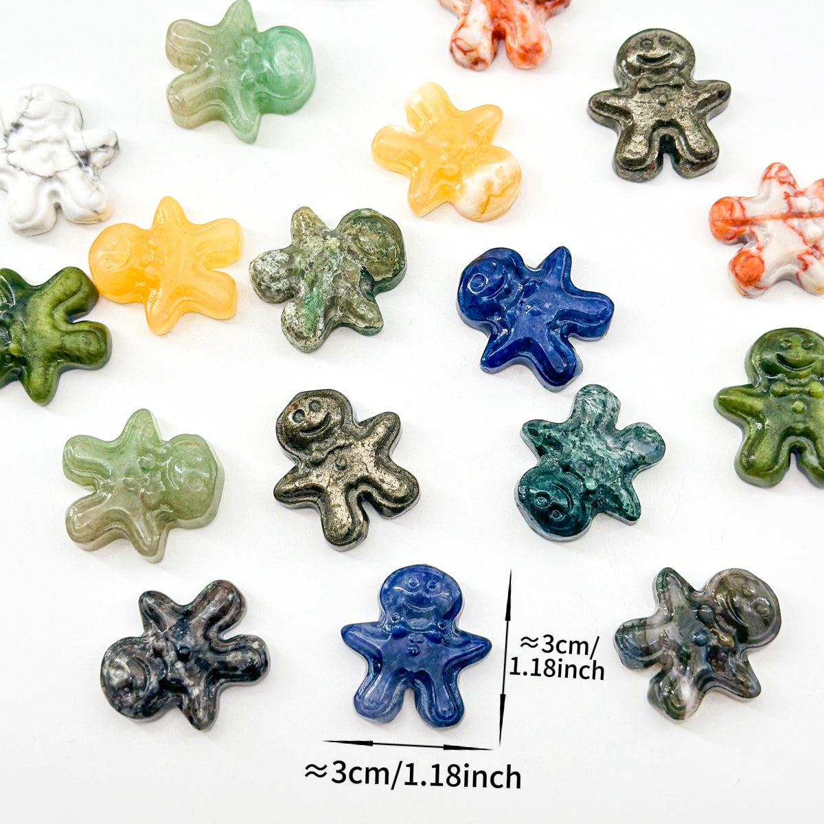 "Mini 3cm Natural Crystal Gingerbread Man Figurine | Unique Gemstone Ornament"