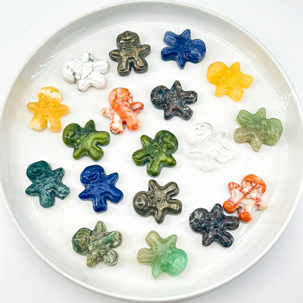 "Mini 3cm Natural Crystal Gingerbread Man Figurine | Unique Gemstone Ornament"