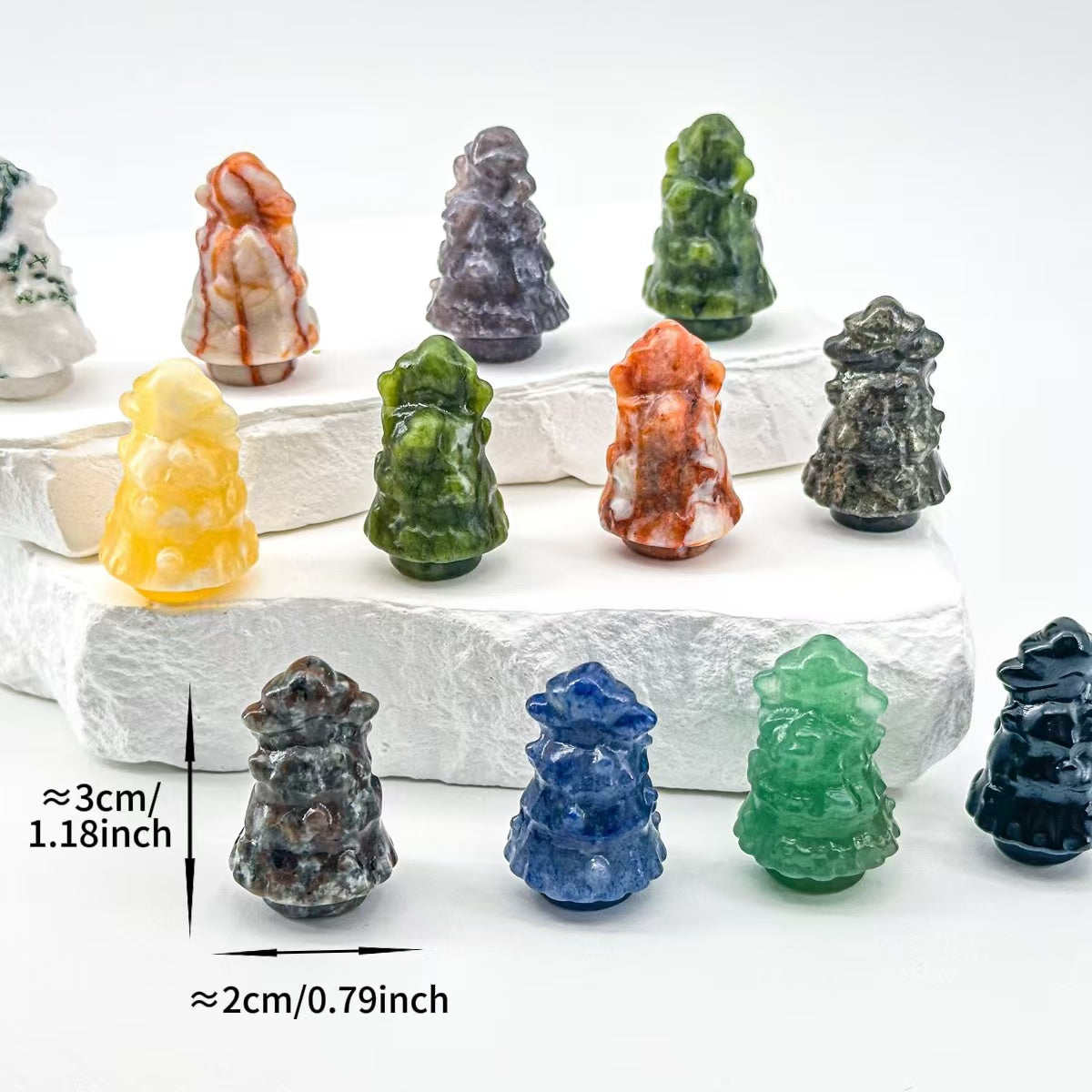 "Handmade Mini Crystal Christmas Trees | 3cm Festive Gemstone Ornaments"