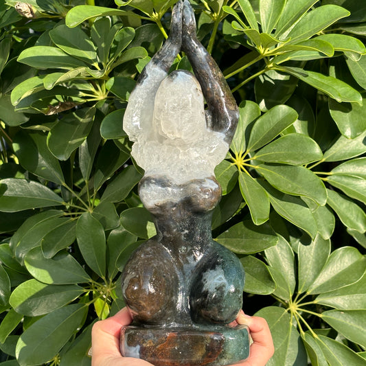"Unique Hand-Carved Crystal Yoga Man Sculpture - A Symbol of Grace and Strength"
