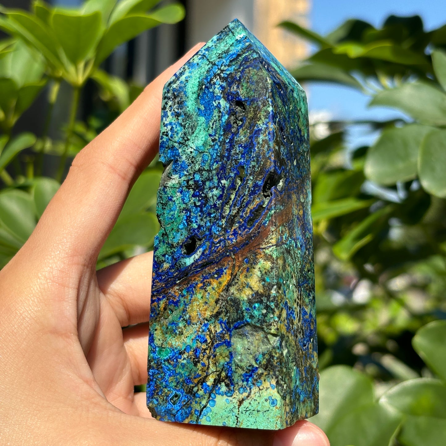 Natural Azurite  Crystal Sphere with Unique Cavity - Blue and Green Gemstone sphere