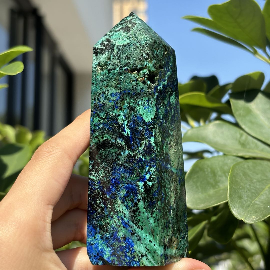 Natural Azurite  Crystal Sphere with Unique Cavity - Blue and Green Gemstone sphere