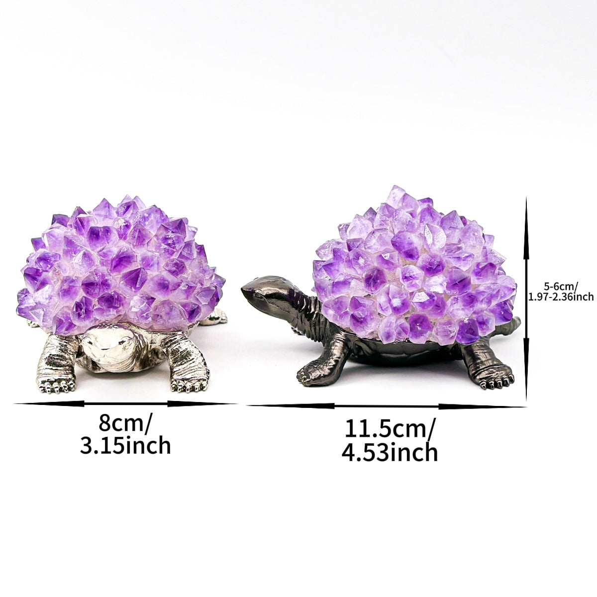 “Amethyst Turtle - Handcrafted Metal and Gemstone Sculpture for Home Decoration, Width 8 cm Length 11.5 cm”
