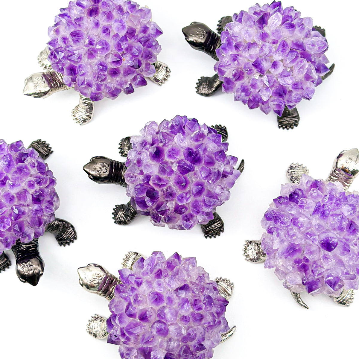 “Amethyst Turtle - Handcrafted Metal and Gemstone Sculpture for Home Decoration, Width 8 cm Length 11.5 cm”