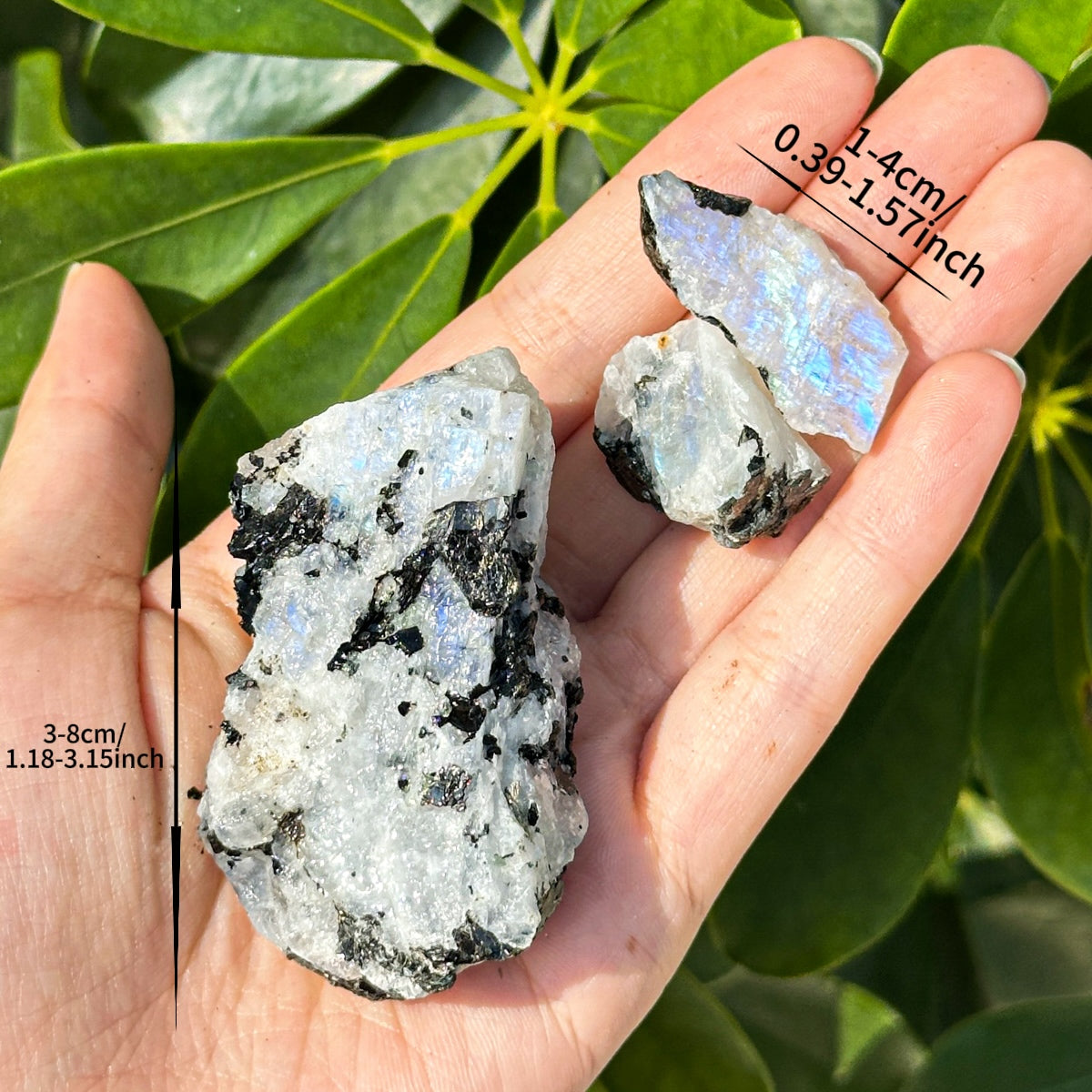 500g "Raw Moonstone with Tourmaline Inclusions – Iridescent Stones for Energy Work and Collecting"