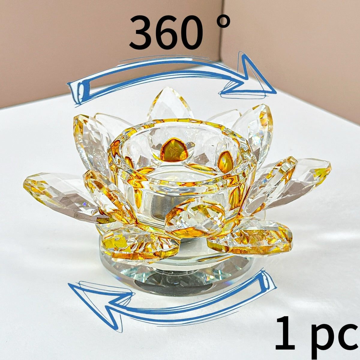 "360° Rotating Crystal Lotus Candle Holders – Multicolor Decorative Centerpieces"
