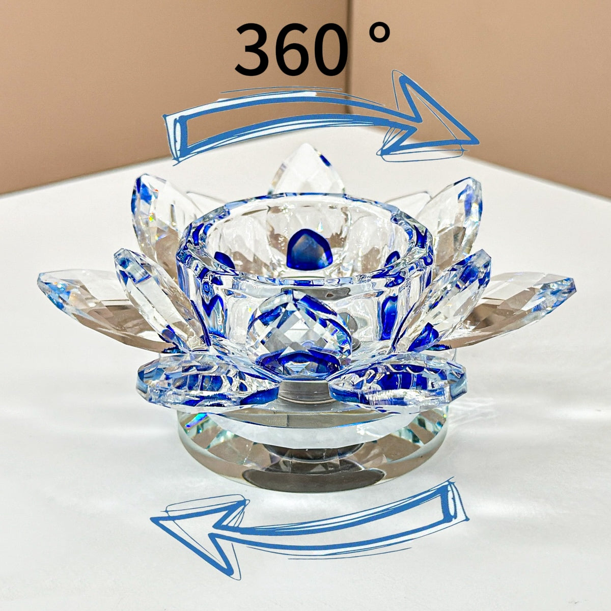 "360° Rotating Crystal Lotus Candle Holders – Multicolor Decorative Centerpieces"