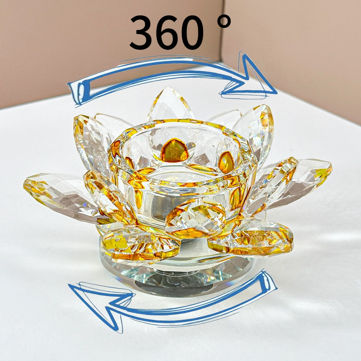 "360° Rotating Crystal Lotus Candle Holders – Multicolor Decorative Centerpieces"