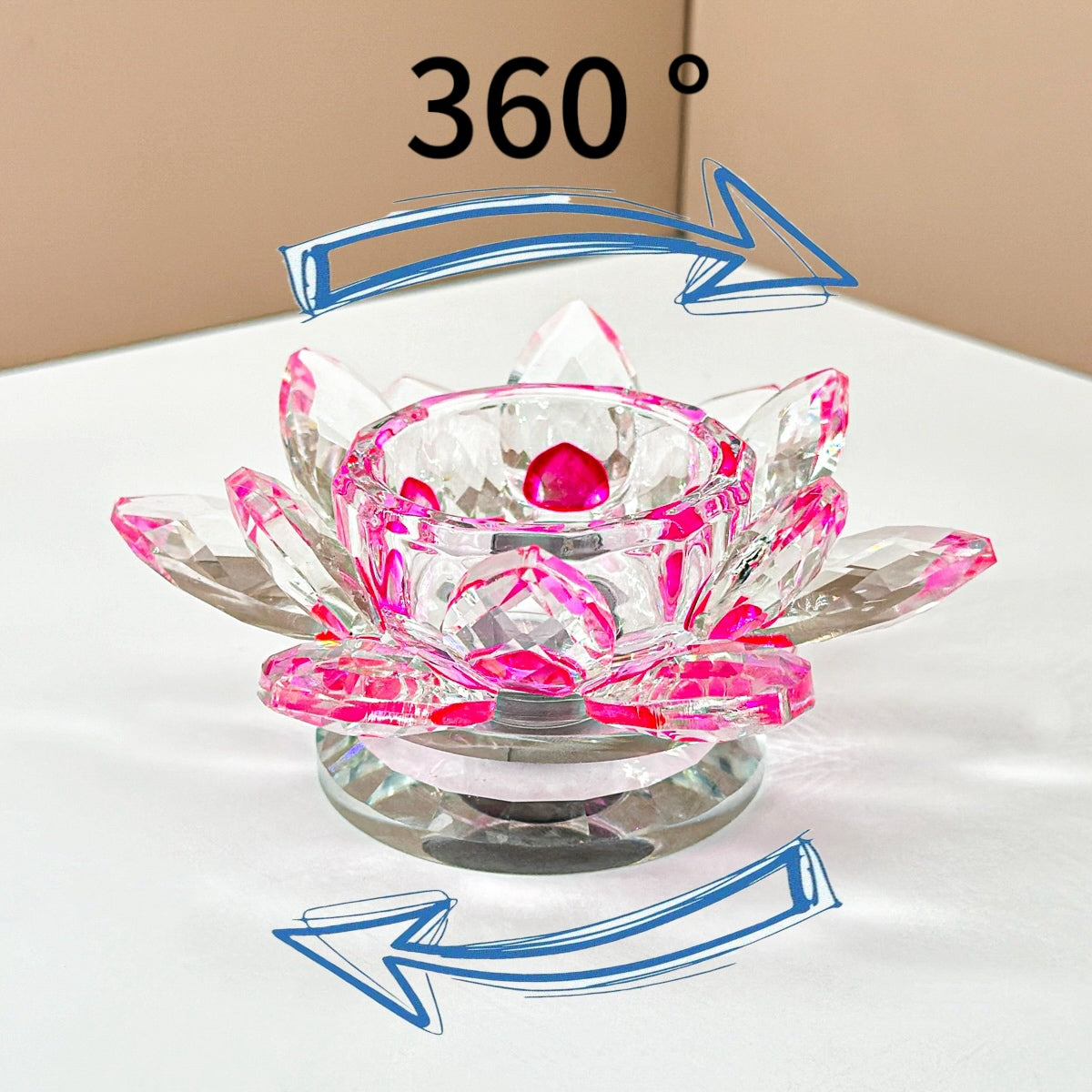 "360° Rotating Crystal Lotus Candle Holders – Multicolor Decorative Centerpieces"