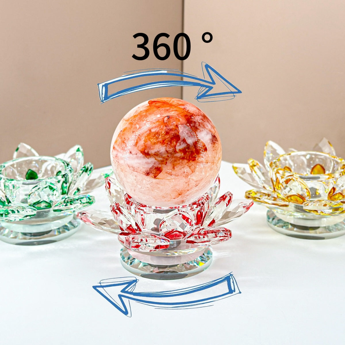 "360° Rotating Crystal Lotus Candle Holders – Multicolor Decorative Centerpieces"