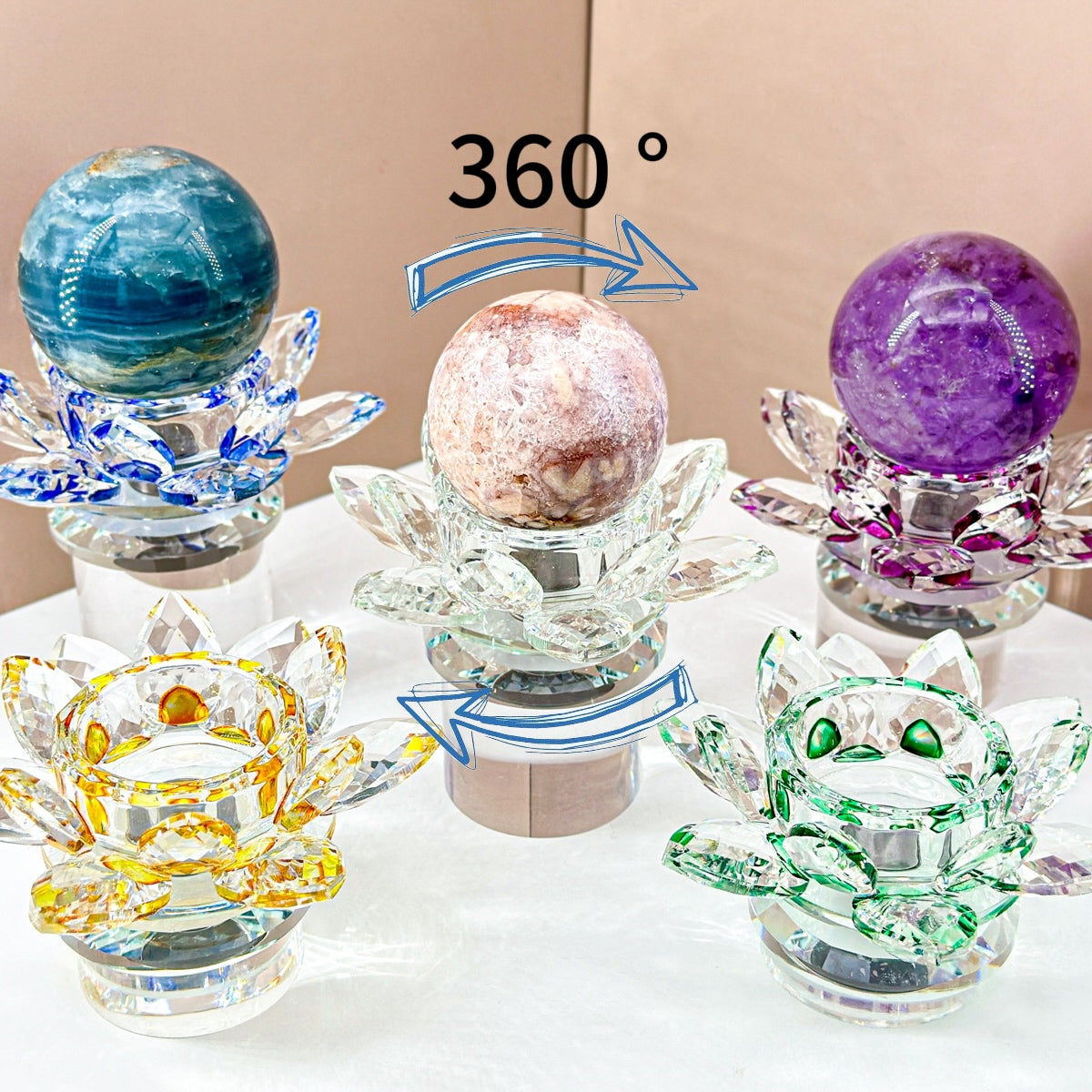 "360° Rotating Crystal Lotus Candle Holders – Multicolor Decorative Centerpieces"
