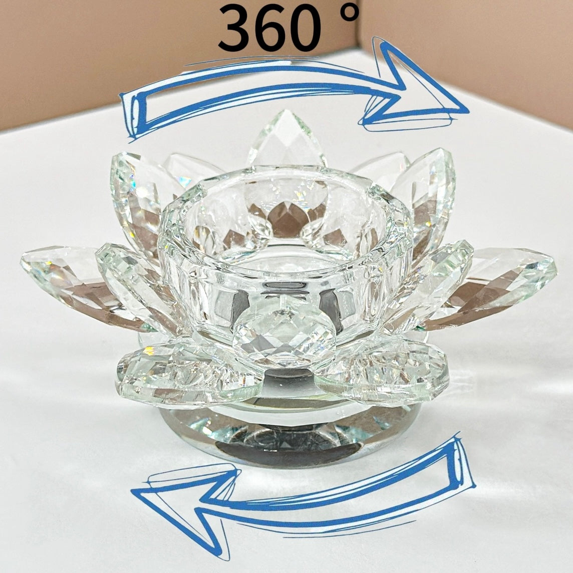 "360° Rotating Crystal Lotus Candle Holders – Multicolor Decorative Centerpieces"