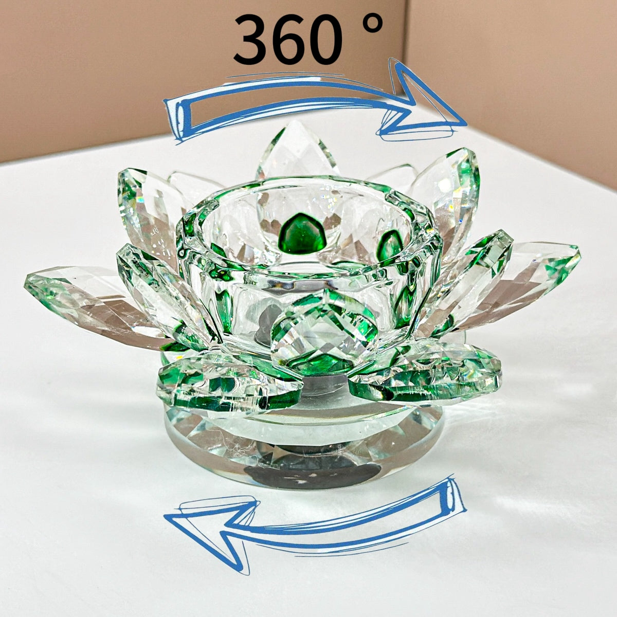 "360° Rotating Crystal Lotus Candle Holders – Multicolor Decorative Centerpieces"