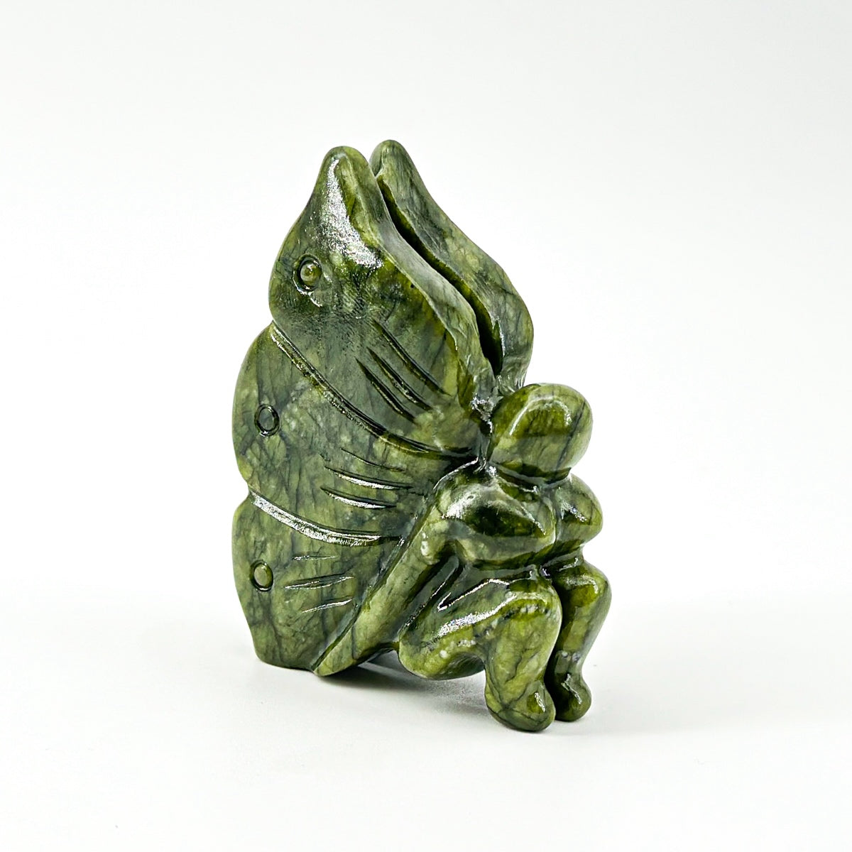 "Hand Carved Gemstone Fairy Statue - Unique Crystal Fairy Carving for Home or Gift, 7cm"