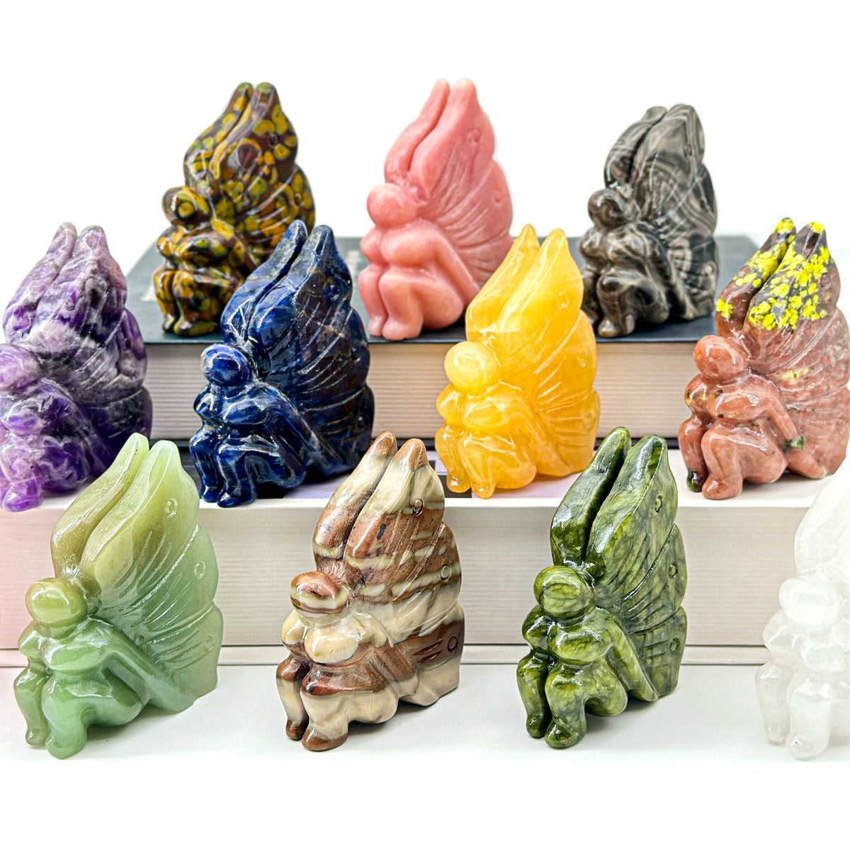 "Hand Carved Gemstone Fairy Statue - Unique Crystal Fairy Carving for Home or Gift, 7cm"