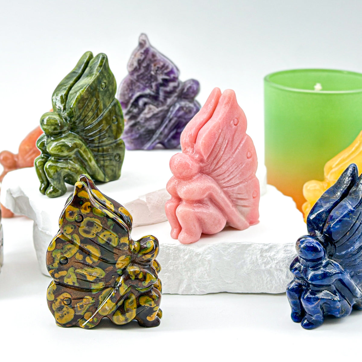 "Hand Carved Gemstone Fairy Statue - Unique Crystal Fairy Carving for Home or Gift, 7cm"